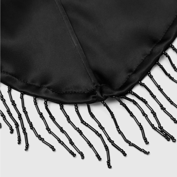 Maniére de Voir - Black Satin Trousers Pants with Beaded Fringe - Picture 7 of 7